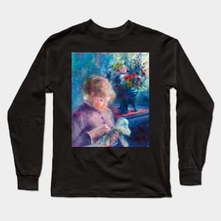 Young Woman Sewing by Renoir Long Sleeve T-Shirt